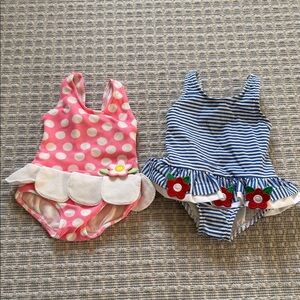 Florence Eiseman Pink Polka Dot and Blue Striped Kids Swim One Piece